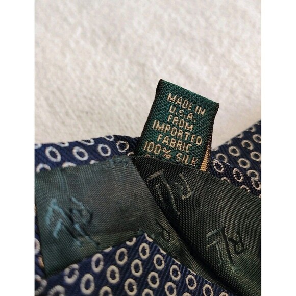 Ralph Lauren POLO Men's Neck Tie 100% SILK Navy Tan Circles Minimalist Office - Picture 5 of 7